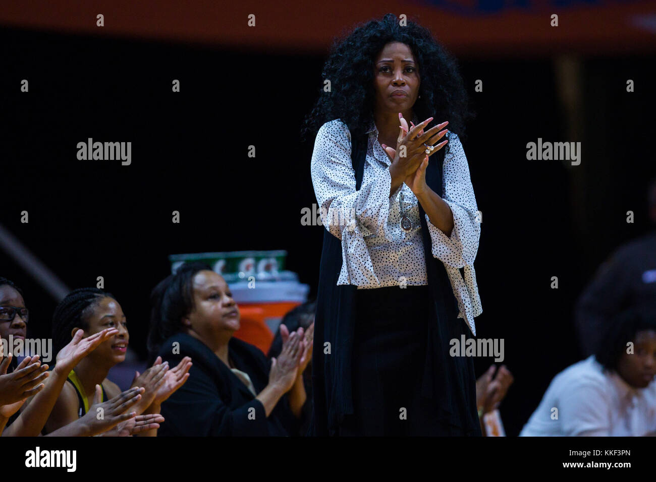 December 3, 2017: head coach Freda Freeman-Jackson of the Alabama State  Lady Hornets during the NCAA basketball game between the University of  Tennessee Lady Volunteers and the Alabama State University Lady Hornets