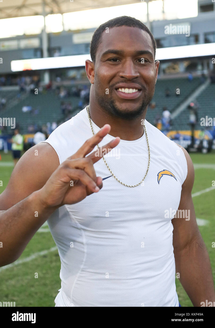 Carson, CA. 31st Dec, 2017. Los Angeles Chargers linebacker Hayes Pullard  (50) during the NFL Oakland Raiders vs Los Angeles Chargers at the Stubhub  Center in Carson, Ca on December 31, 2017. (