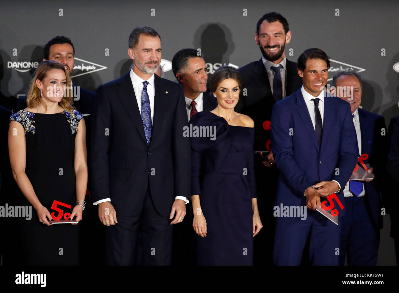 Madrid, Spain. 4th Dec, 2017. Spanish Royals King Felipe VI and Queen Letizia with Miguel Indurain, Rafa Nadal, Mireia Belmonte, Jorge Garbajosa and Sebastian Coe during the AS Sports Awards on its 50th Anniversary in Madrid on Monday 04 December 2017. Credit: Gtres Información más Comuniación on line, S.L./Alamy Live News Stock Photo