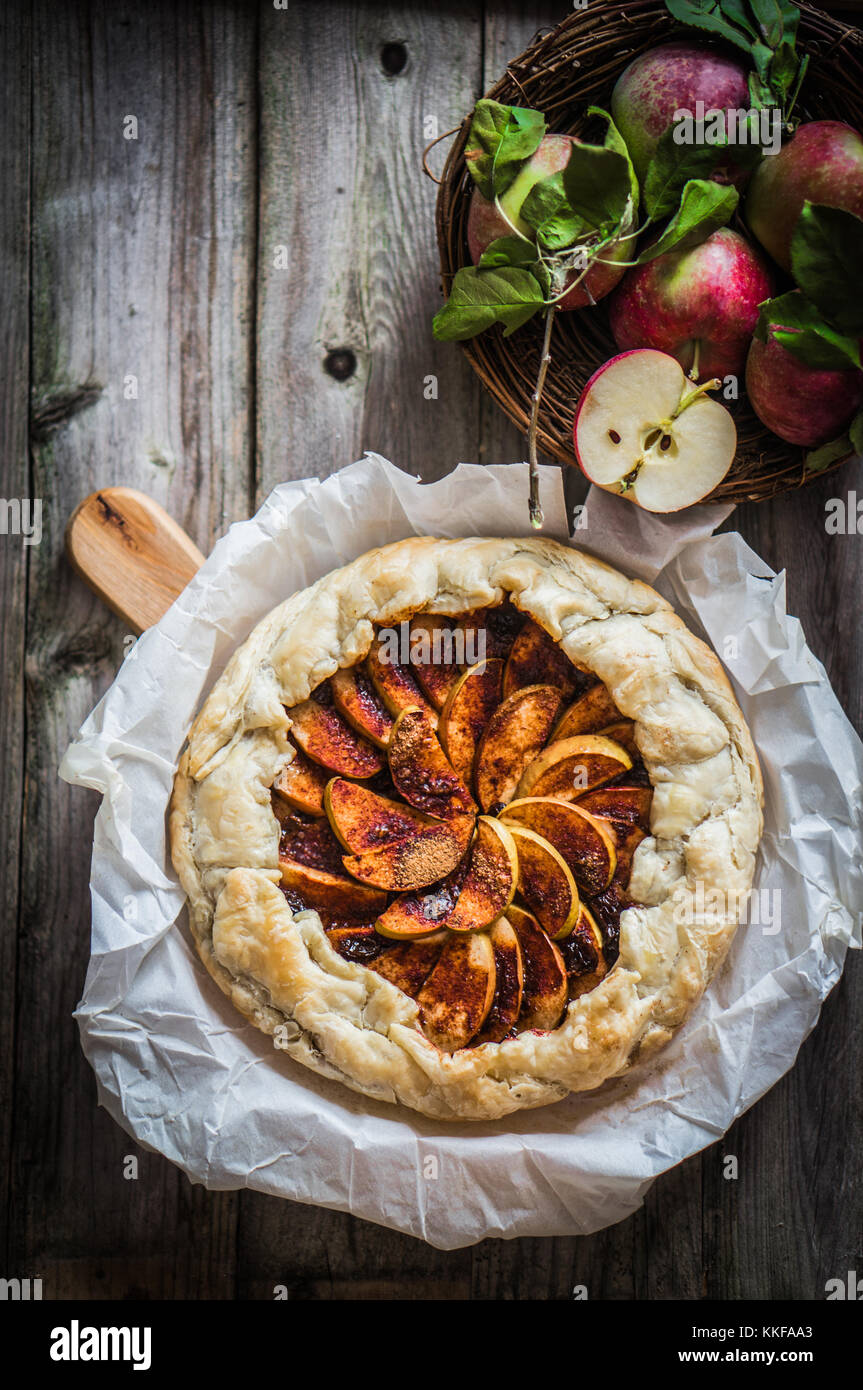 Apple Pie On Rustic Wooden Background Stock Photo