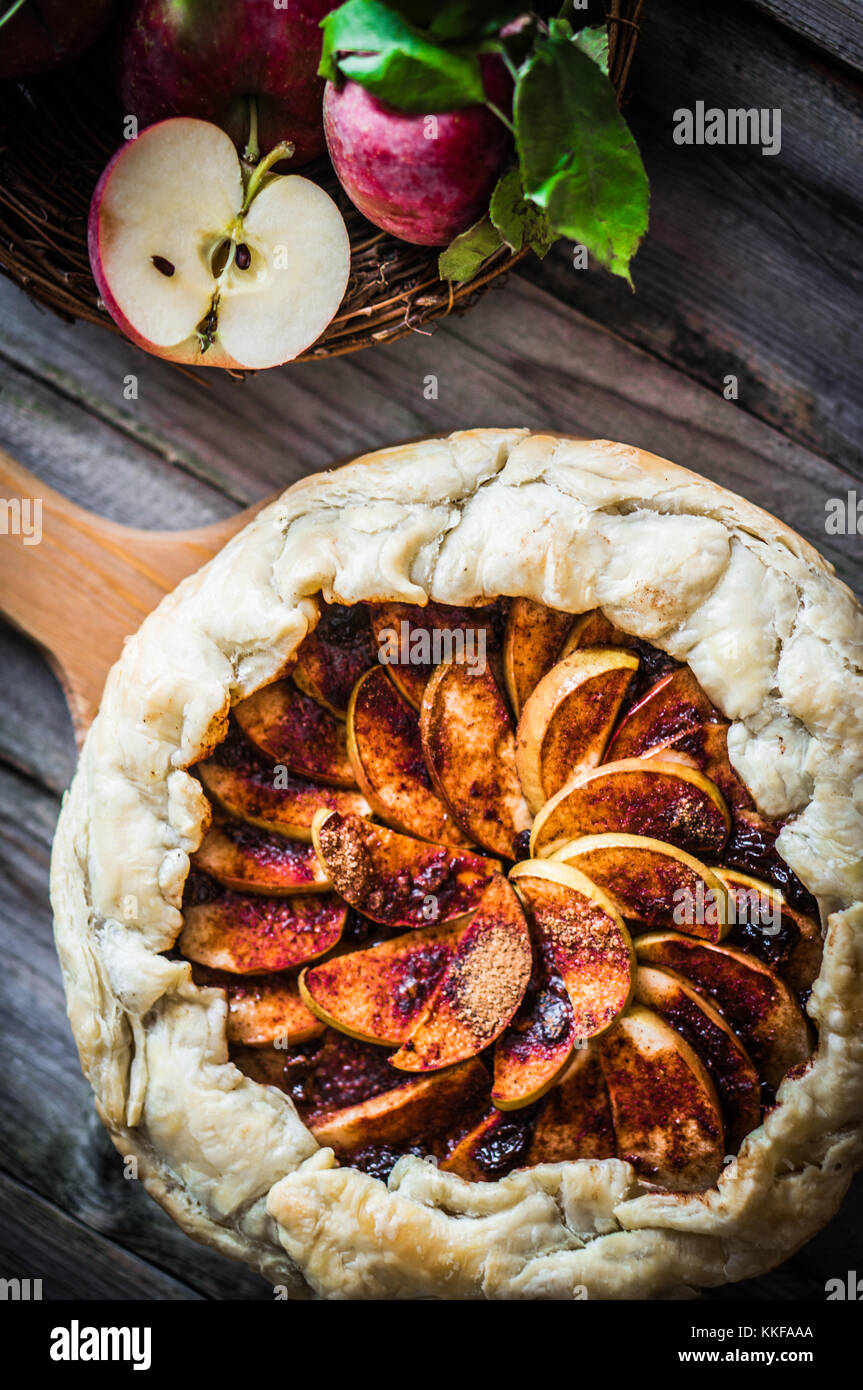 Apple Pie On Rustic Wooden Background Stock Photo
