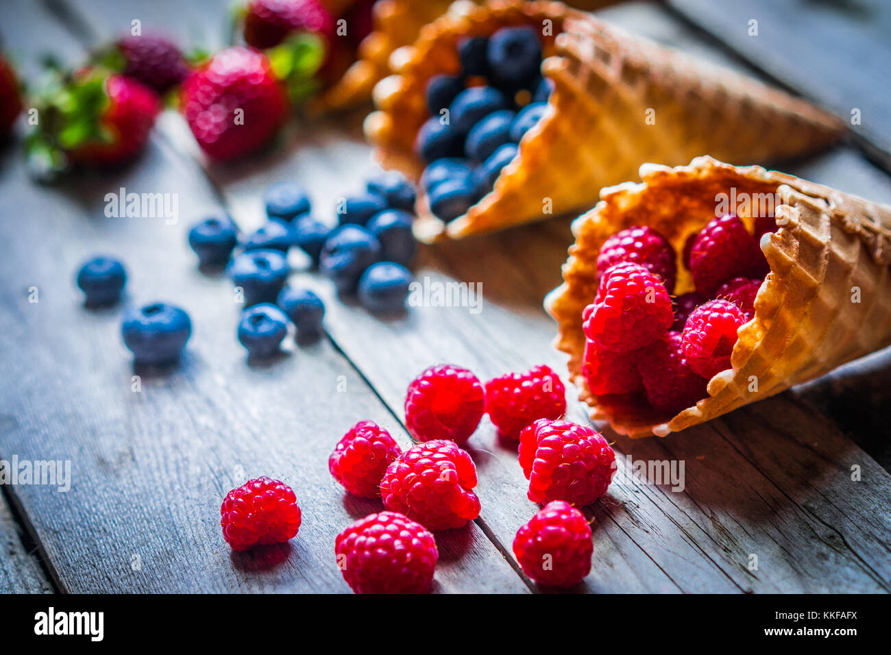 Berries in waffle cones Stock Photo