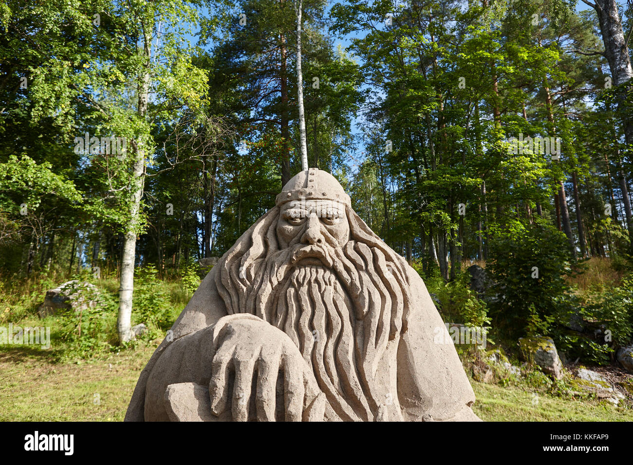 Viking head detail made with sand. Scandinavian culture. Horizontal Stock Photo