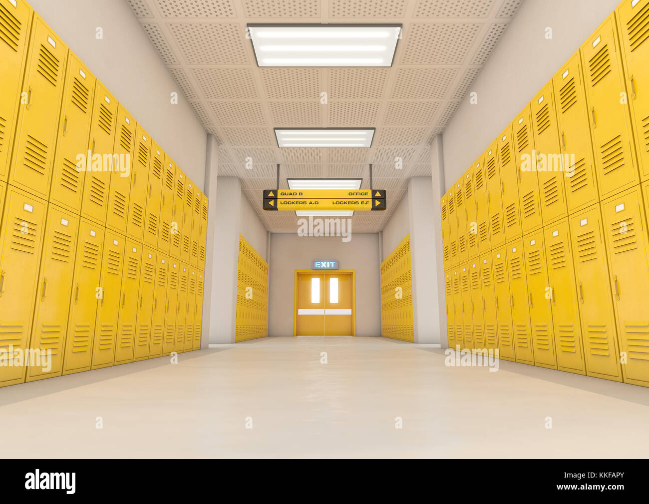 Школа коридор с желтыми шкафчиками
