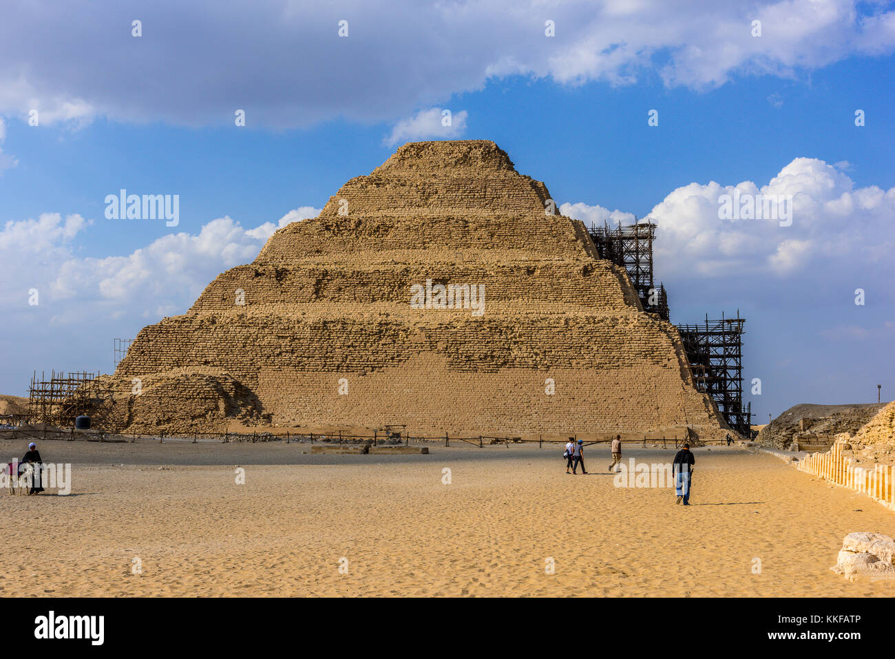 Pyramid of Djoser,  or step pyramid,  is an archeological remain in the Saqqara necropolis, Egypt. Stock Photo