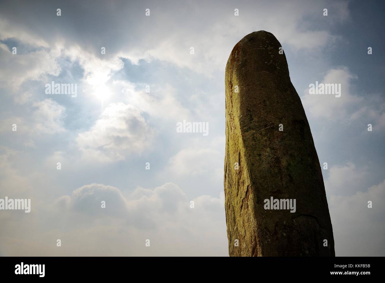 The granite Menhir de Champ Dolent at Dol-de-Bretagne. At 9.5 meters 31 feet the tallest prehistoric standing stone in Brittany Stock Photo