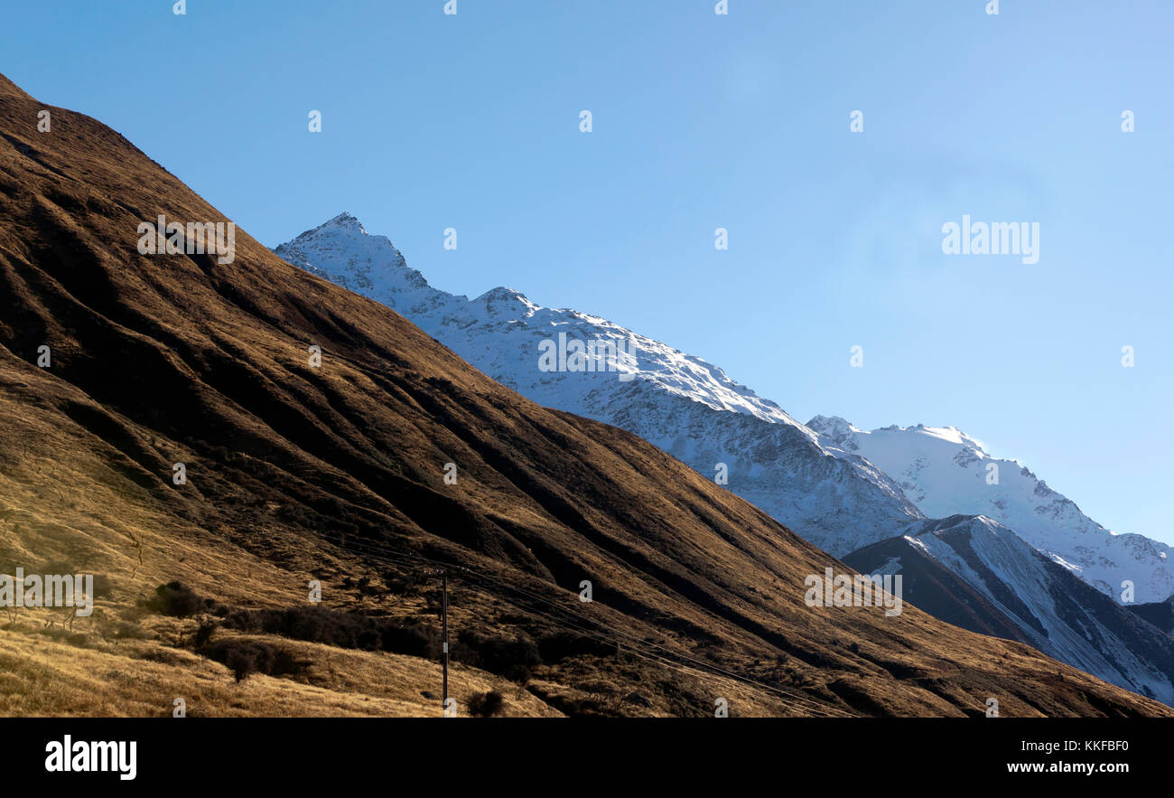 View inside the Aoraki/Mount Cook National Park, from  State Highway 80, close to Mount Cook Village Stock Photo