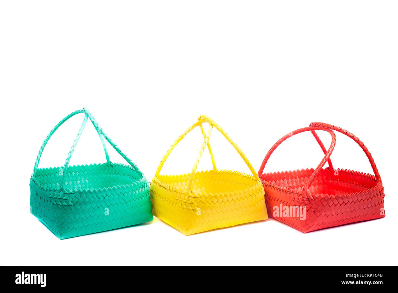 three wicker baskets, isolated on white background Stock Photo Alamy