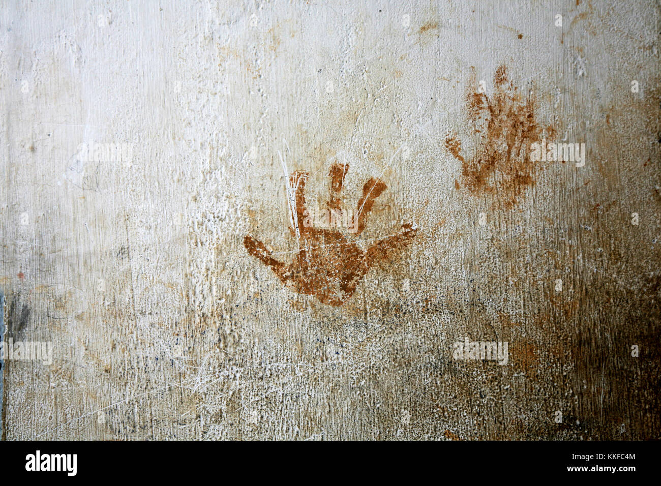 Handprints on a wall Stock Photo