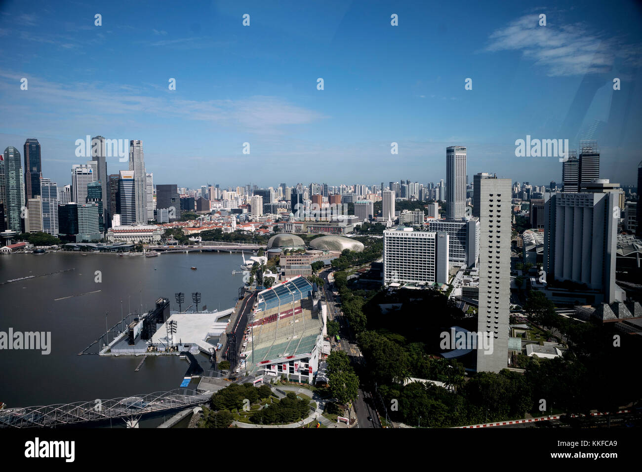 Daytime shot of  the Marina Bay area in Singapore, taken from the Singapore Flyer Wheel showing the skyline of Singapore Stock Photo