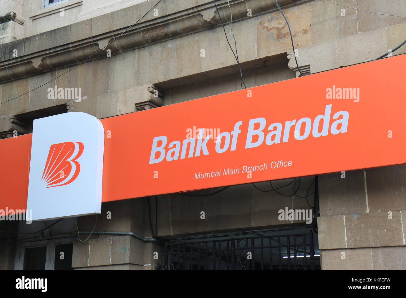 Bank of Baroda sign. Bank of Baroda is an Indian state-owned International banking and financial services company. Stock Photo