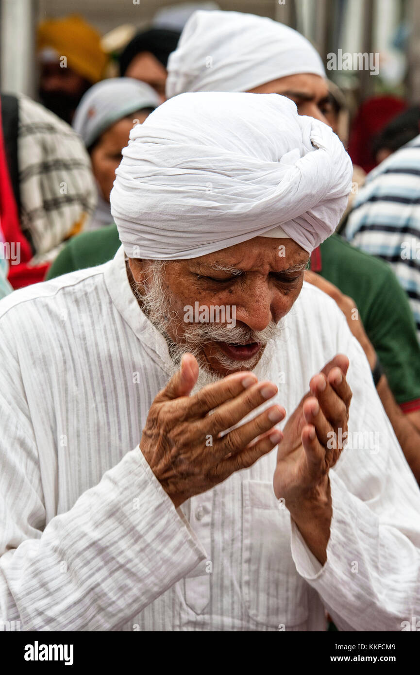 Sikh man at Gurudwara temple - New Delhi, India Old Indian Sikh man in traditional dress visiting Gurudwara temple, 03 july 2016. © Antonio Ciufo Stock Photo