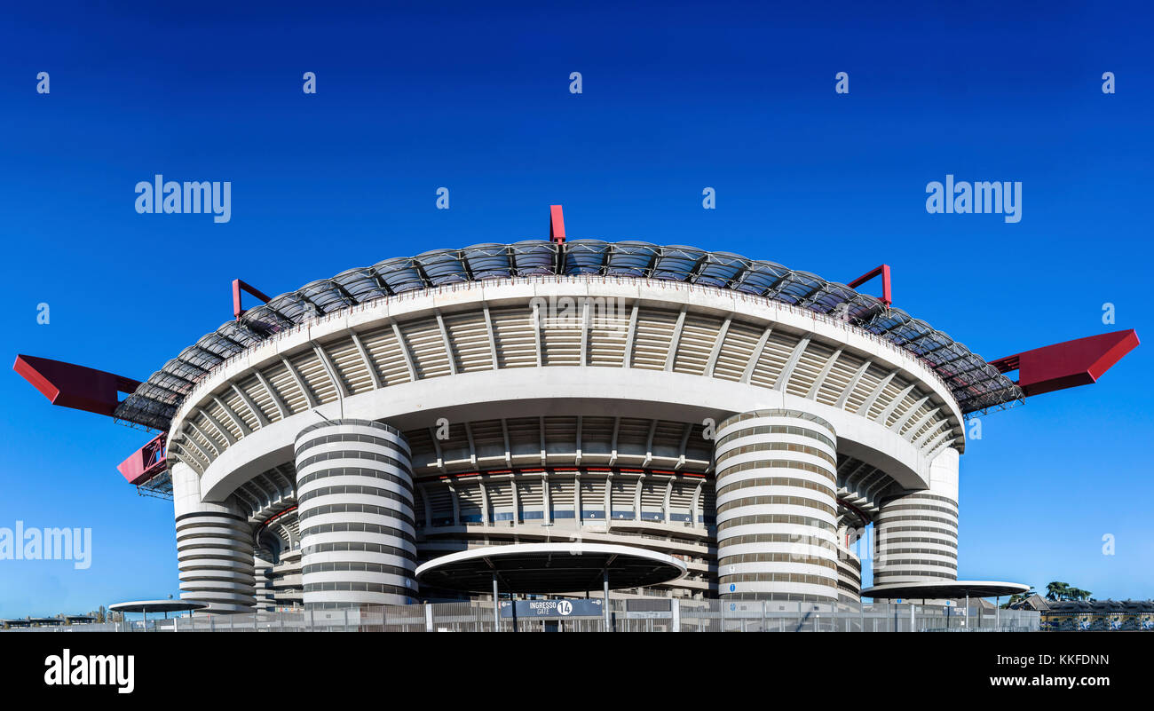 San Siro in Milan, Italy is a football / soccer stadium (capacity 80,018) which is home to both A.C Milan and Inter Milan Stock Photo