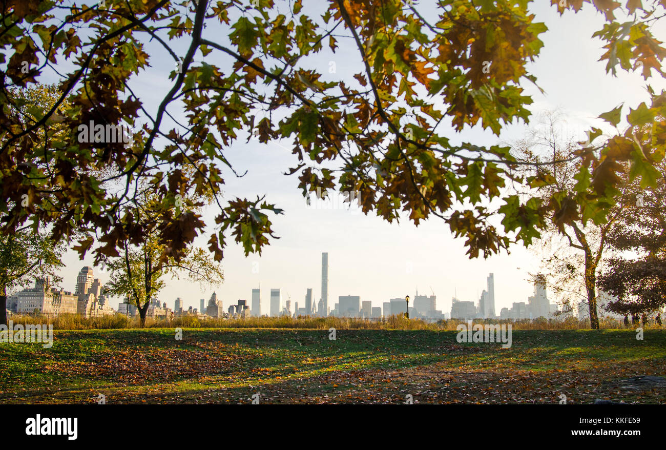New York cityscape with autumn colored tree from Central park Stock Photo