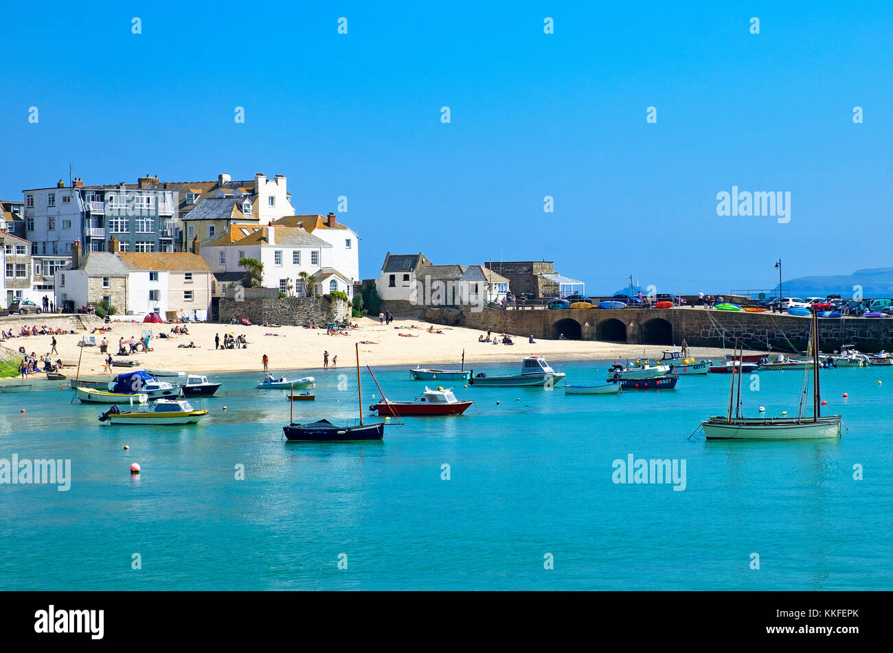 boats in the harbour at st.ives, cornwall, england, britain, uk. Stock Photo