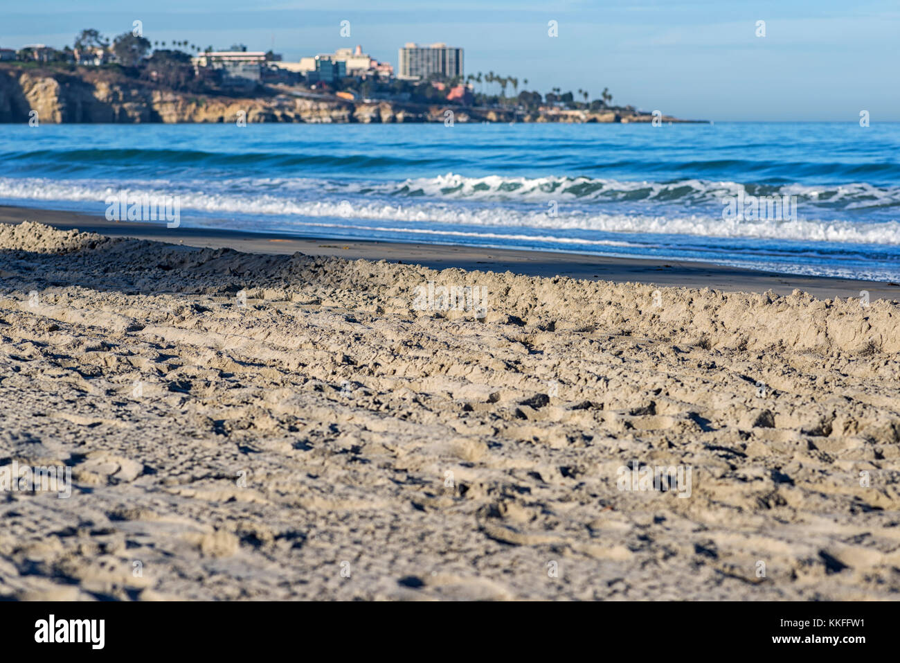 La Jolla Shore Beach. La Jolla, California. Focus of the image is on the foreground. Stock Photo