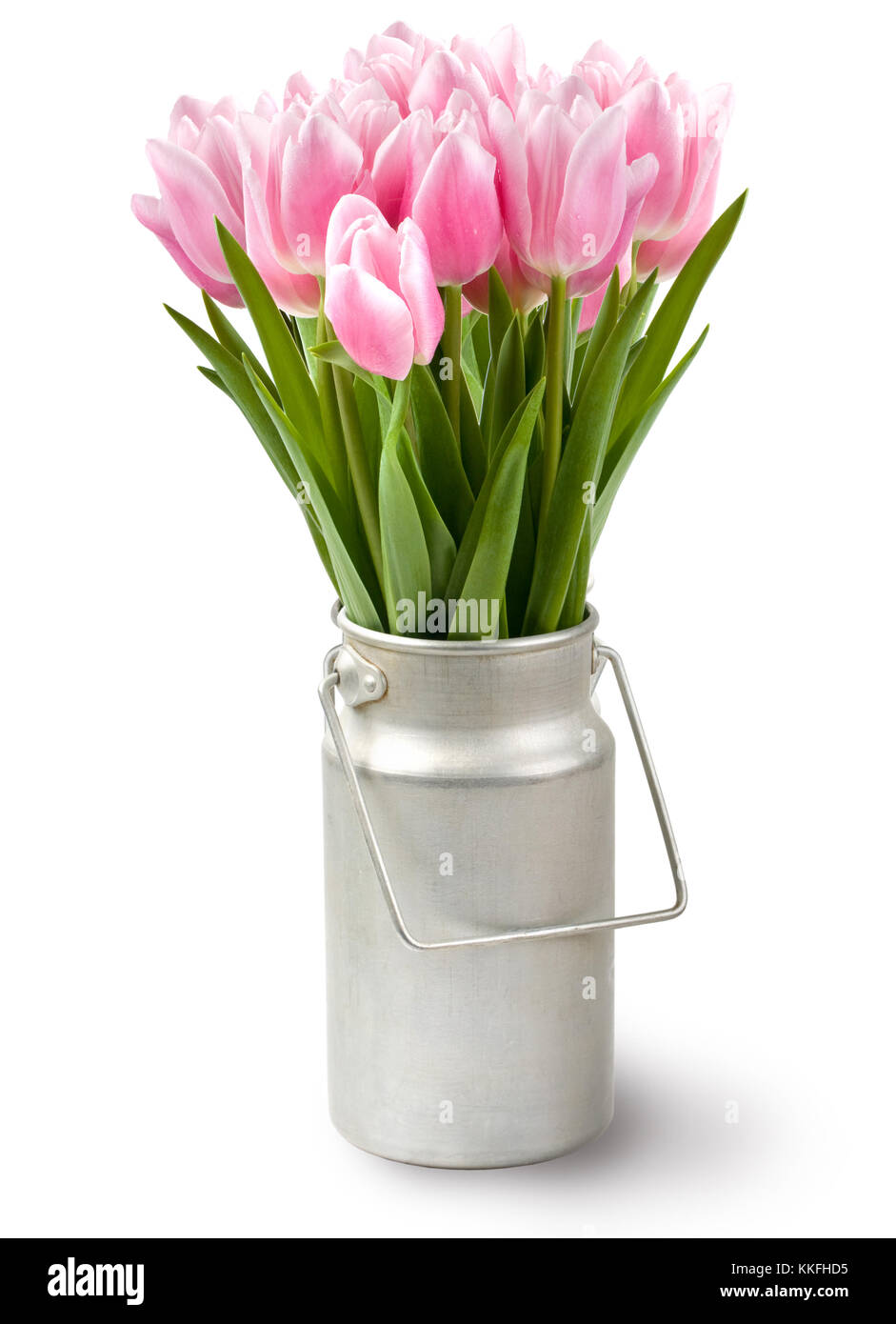 Pink tulips bouquet in vase isolated on white background Stock Photo ...