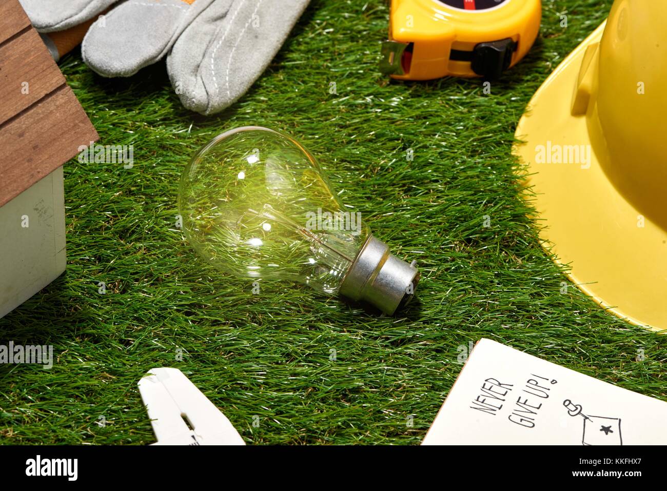 Light bulb on green natural background , green energy concept Stock ...