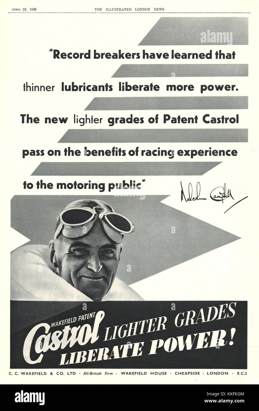 1938 UK Magazine Castrol Lubricants Advert Stock Photo Alamy