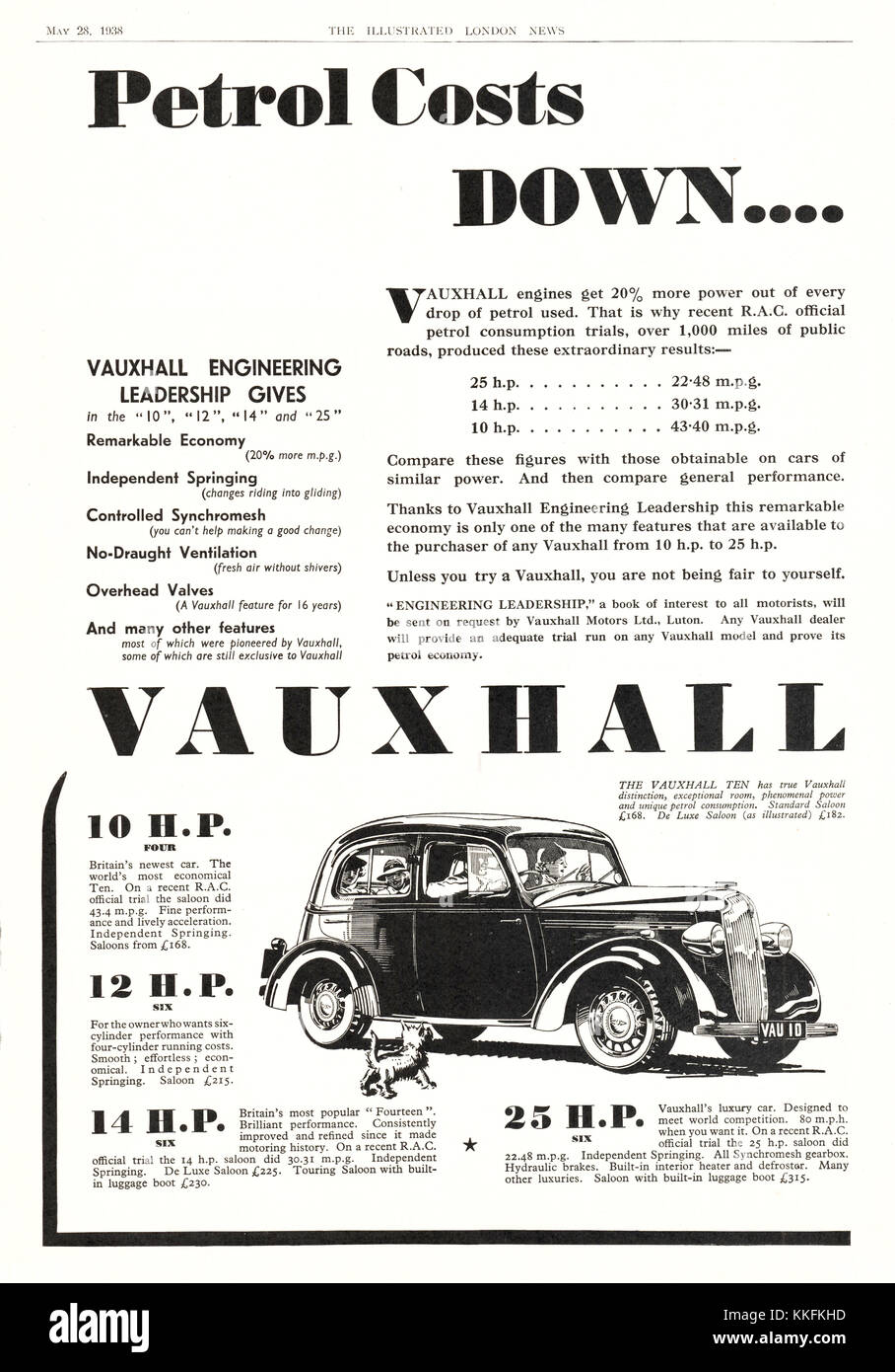 1938 UK Magazine Vauxhall Car Advert Stock Photo