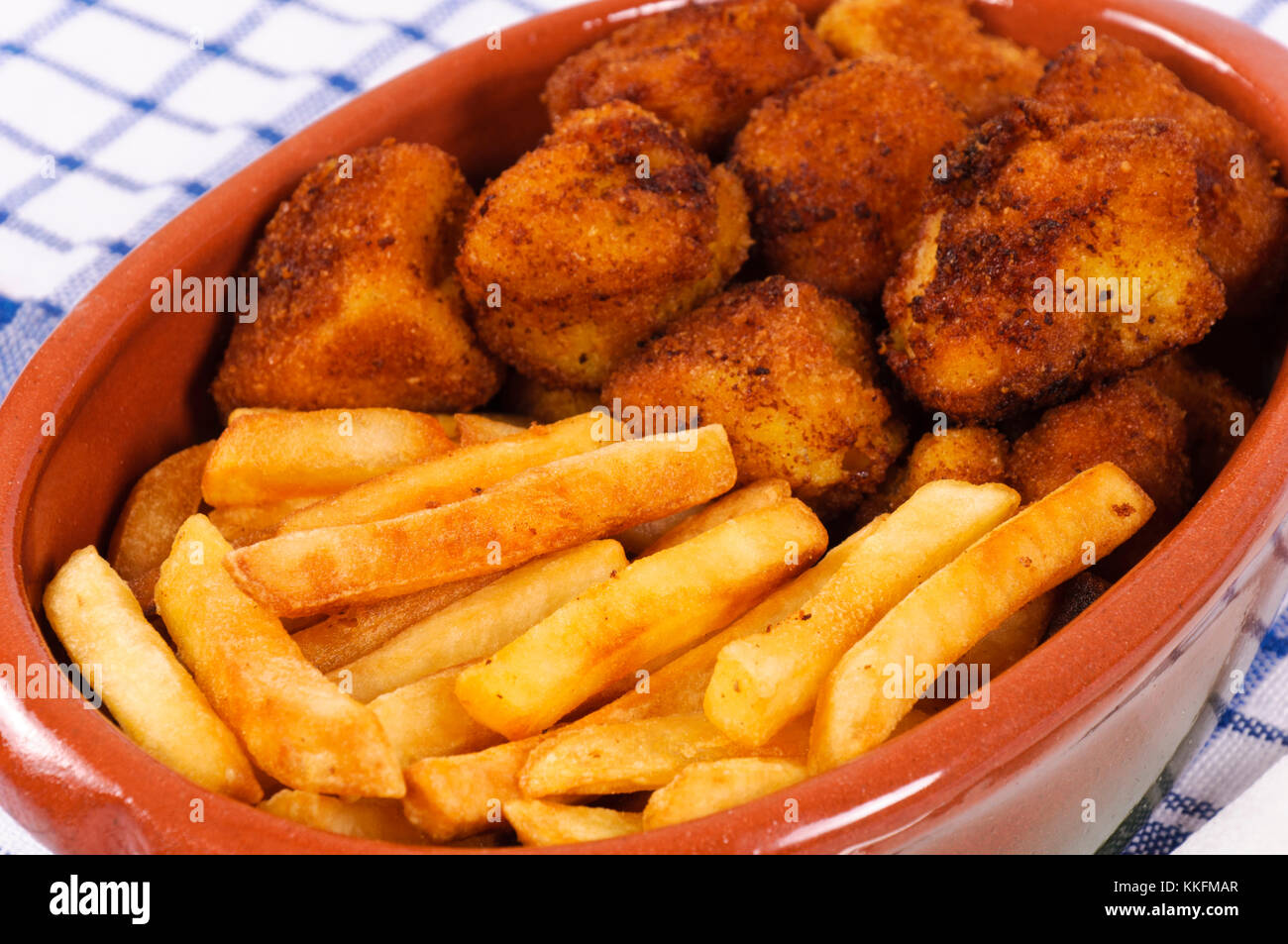 Chicken balls and french fries Stock Photo