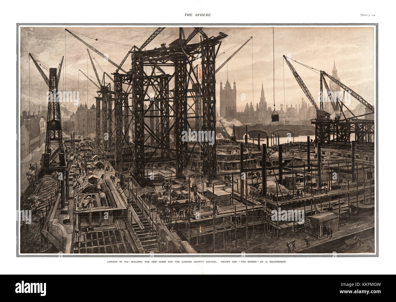 1914 The Sphere Construction of London County Council Building Stock Photo