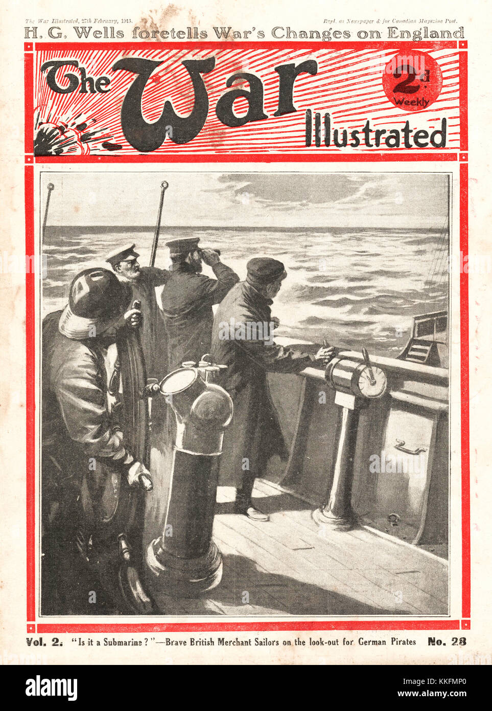 1915 War Illustrated Merchant Sailors Watch for U Boats Stock Photo