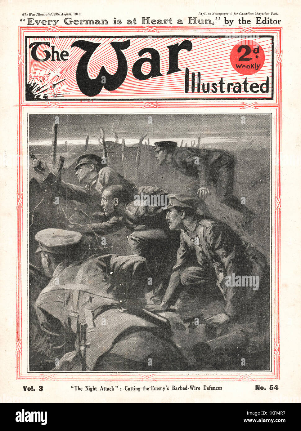 1915 War Illustrated British Soldiers Cutting Barbed Wire on the Western Front Stock Photo