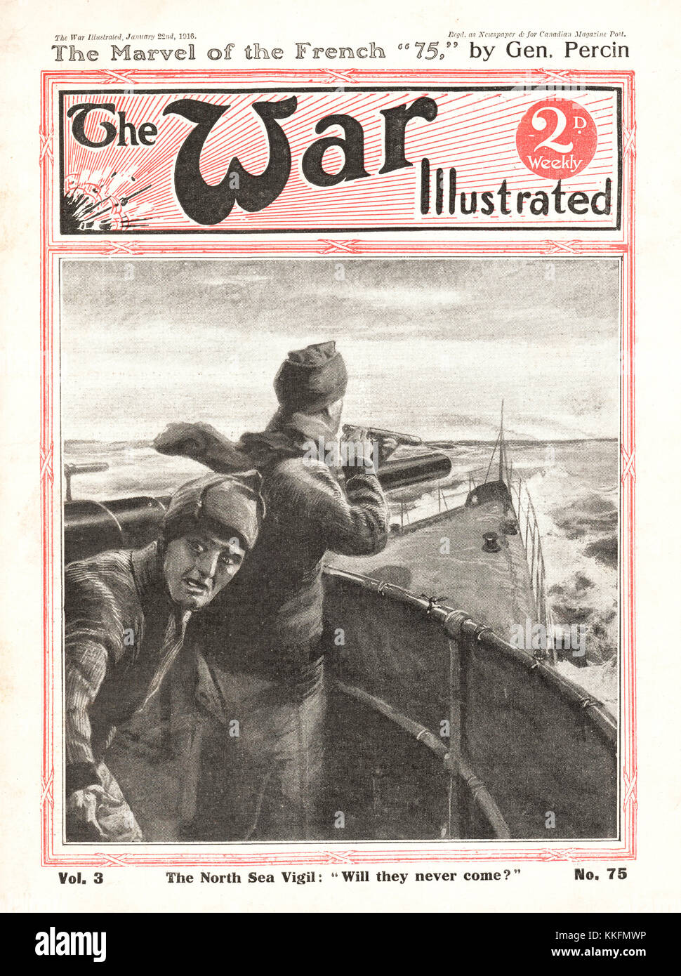 1916 War Illustrated Merchant Sailors Watch for U Boats Stock Photo