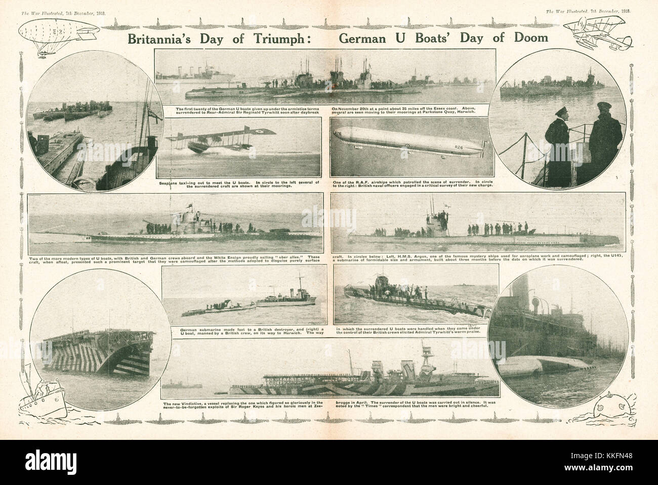 1918 War Illustrated Surrender of German U Boats Stock Photo