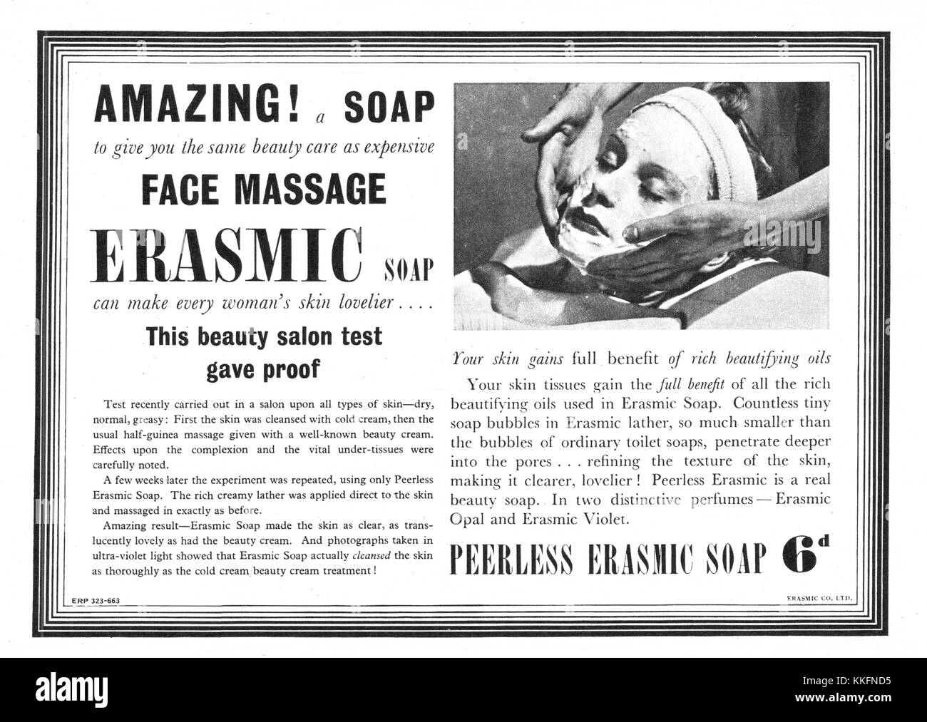 1939 UK Magazine Erasmic Soap Advert Stock Photo