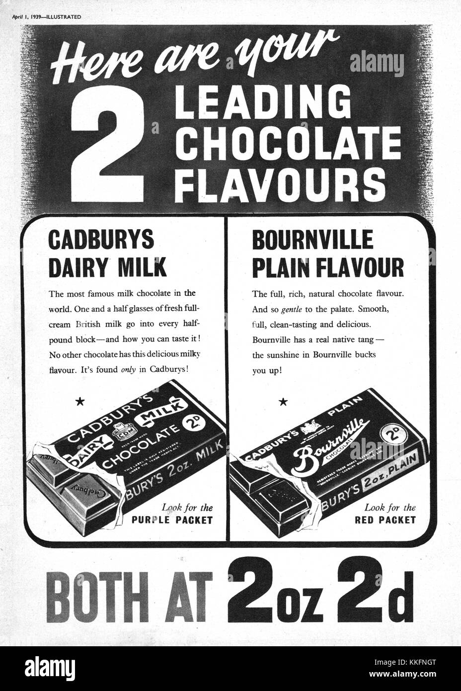 1939 UK Magazine Cadburys Milk Chocolate Advert Stock Photo