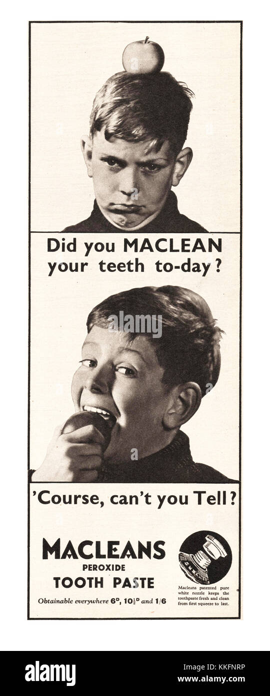 1939 UK Magazine Macleans Toothpaste Advert Stock Photo Alamy