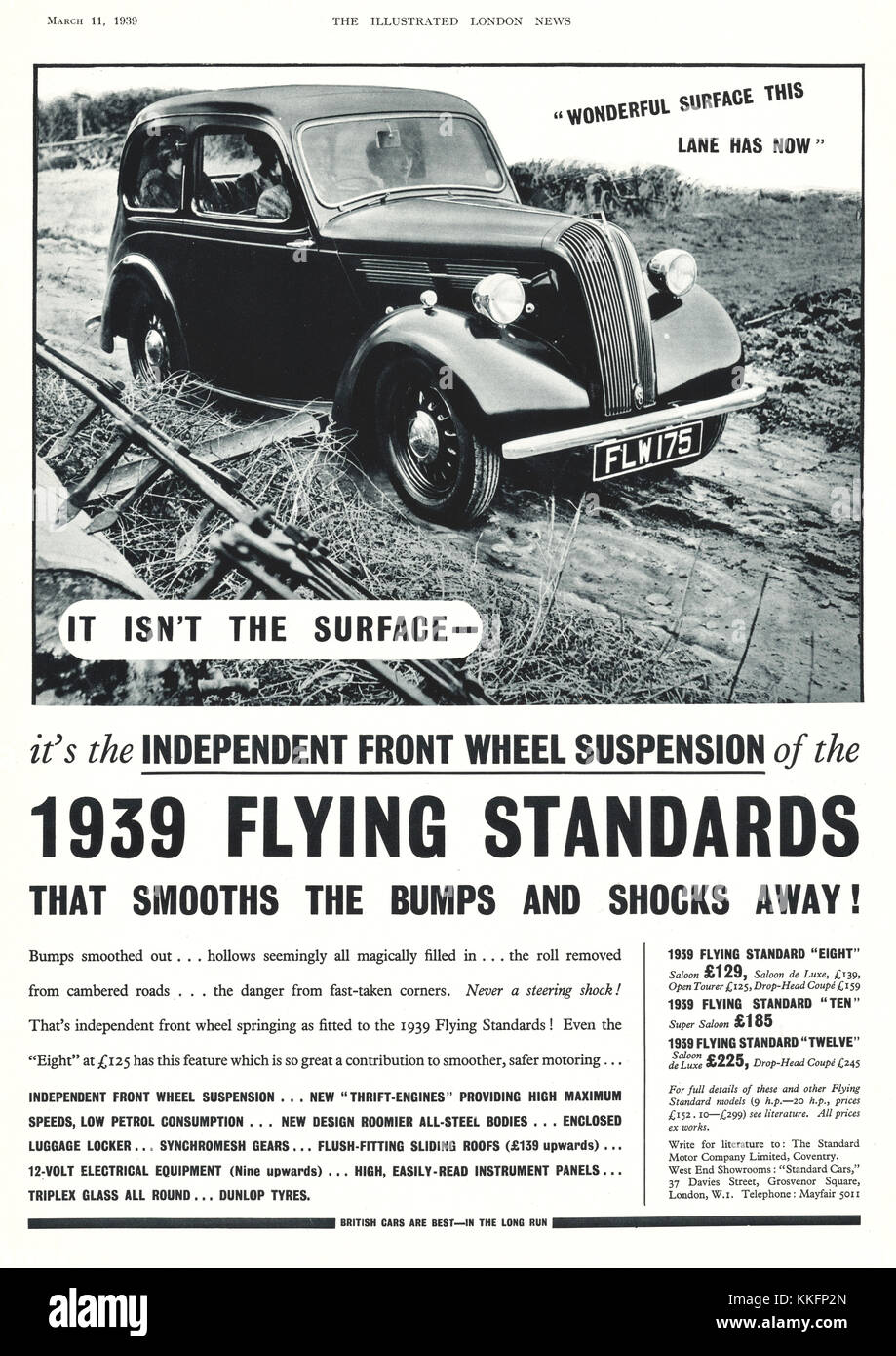 1939 UK Magazine Flying Standards Car Advert Stock Photo