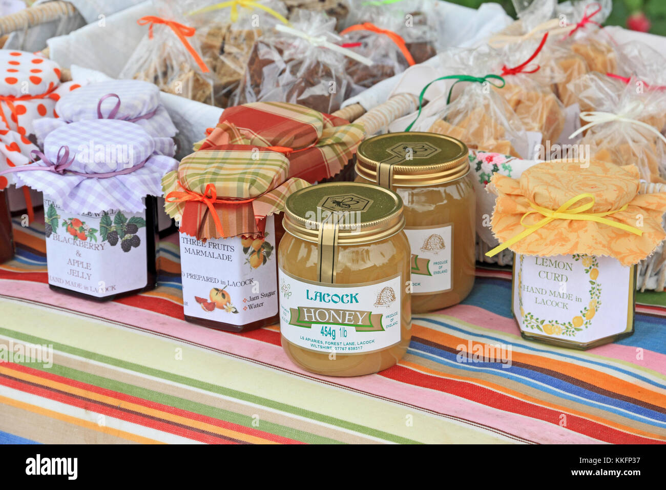 Local produce for sale on stall, Lacock, Wiltshire Stock Photo