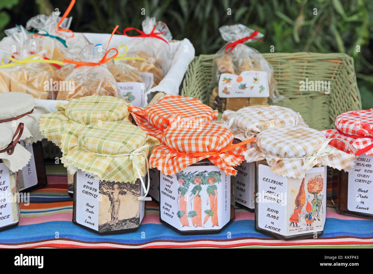 Local produce for sale on stall, Lacock, Wiltshire Stock Photo