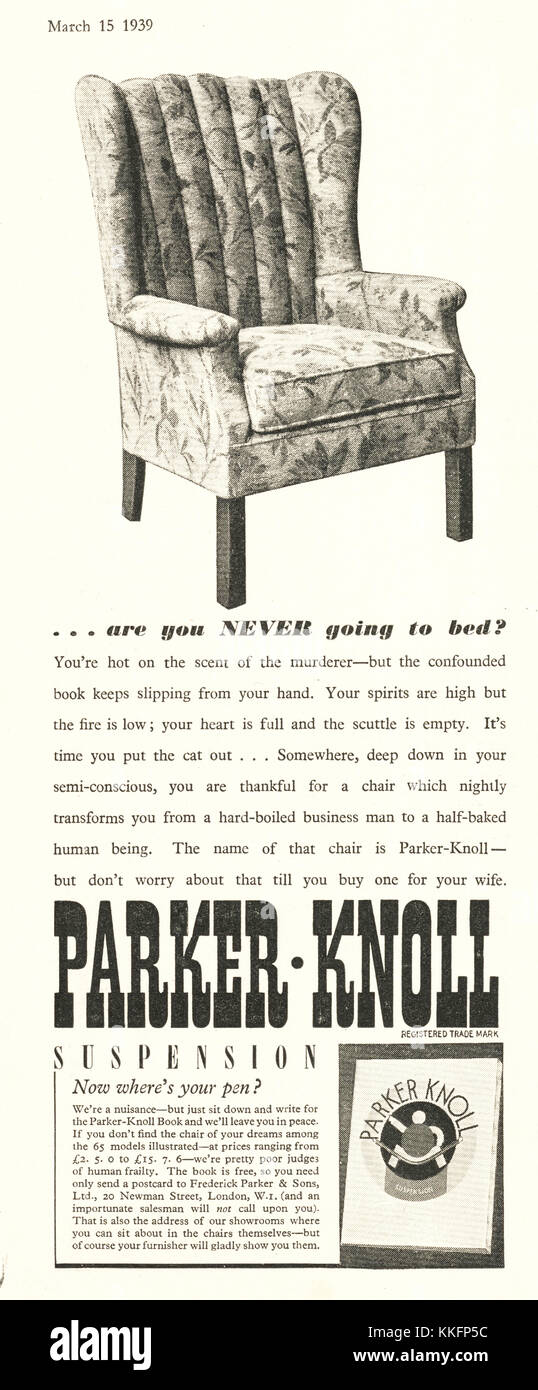 1939 UK Magazine Advert ParkerKnoll Furniture Stock Photo Alamy