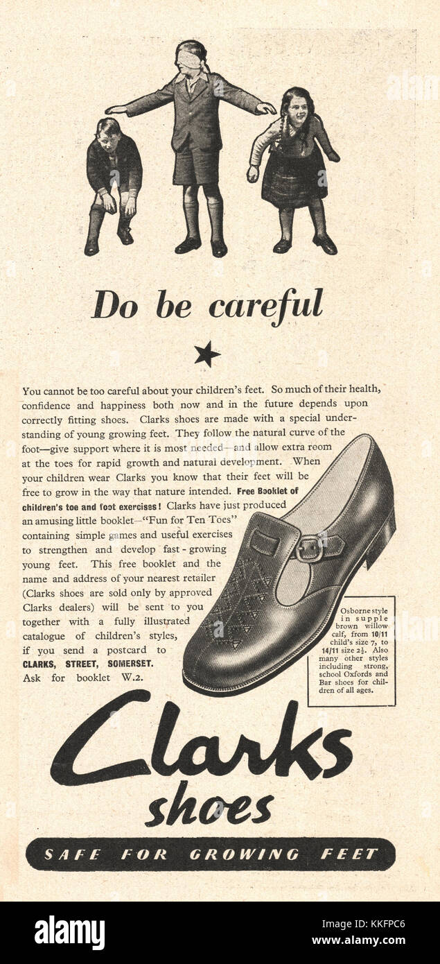 1939 UK Magazine Clarks Shoes Advert Stock Photo - Alamy