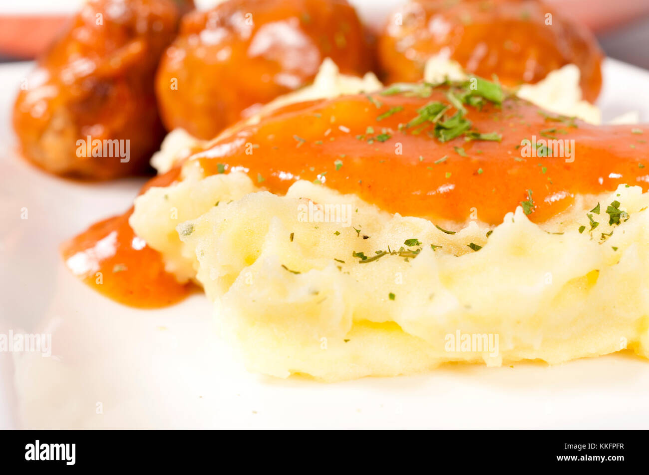 Mashed potato with meat balls Stock Photo Alamy