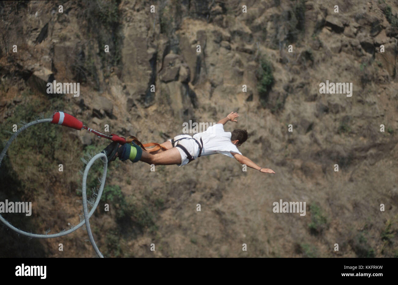 Bungee Jumping in the Sambesi canyon, Zimbabwe usage worldwide Stock