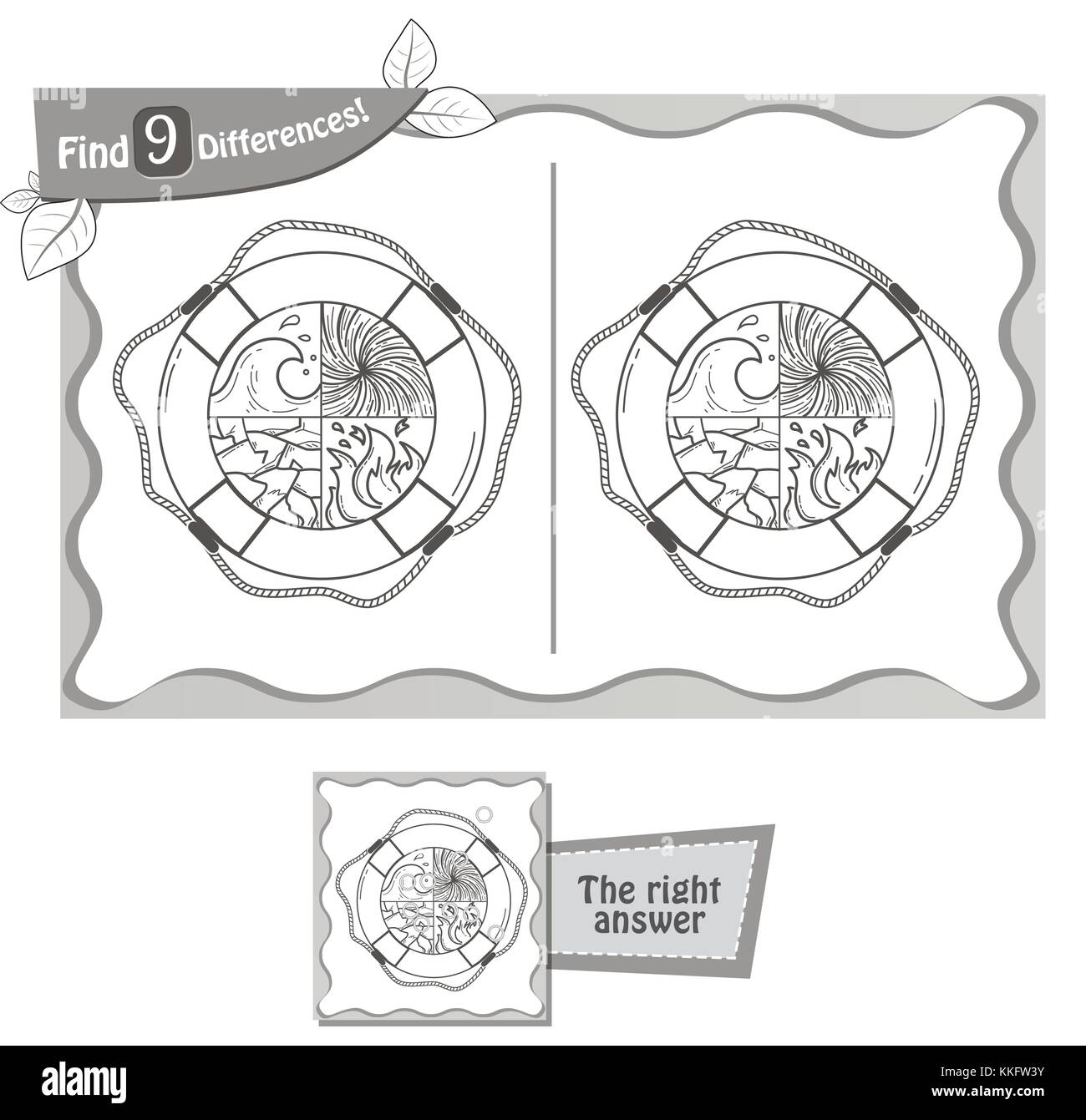 visual game for children and adults. Task to find 9 differences in the ...
