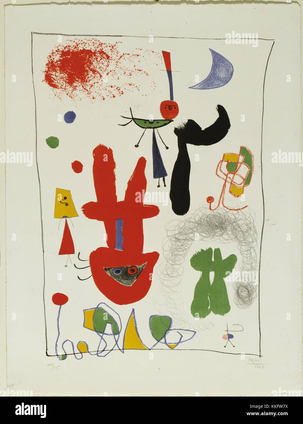 Joan Miró. (Spanish, 1893-1983). Acrobats in the Night Garden. 1948. Lithograph, composition: 21 3/4 x 16 1/8' (55.2 x 41.1 cm); sheet:  25 7/8 x 19 5/8' (65.7 x 49.8 cm). Publisher: Maeght Éditeur, Paris. Printer: Mourlot Frères, Paris, Paris. Edition: 75. Abby Aldrich Rockefeller Fund. © 2008 Successió  Miró / Artists Rights Society (ARS), New York / ADAGP, Paris Stock Photo