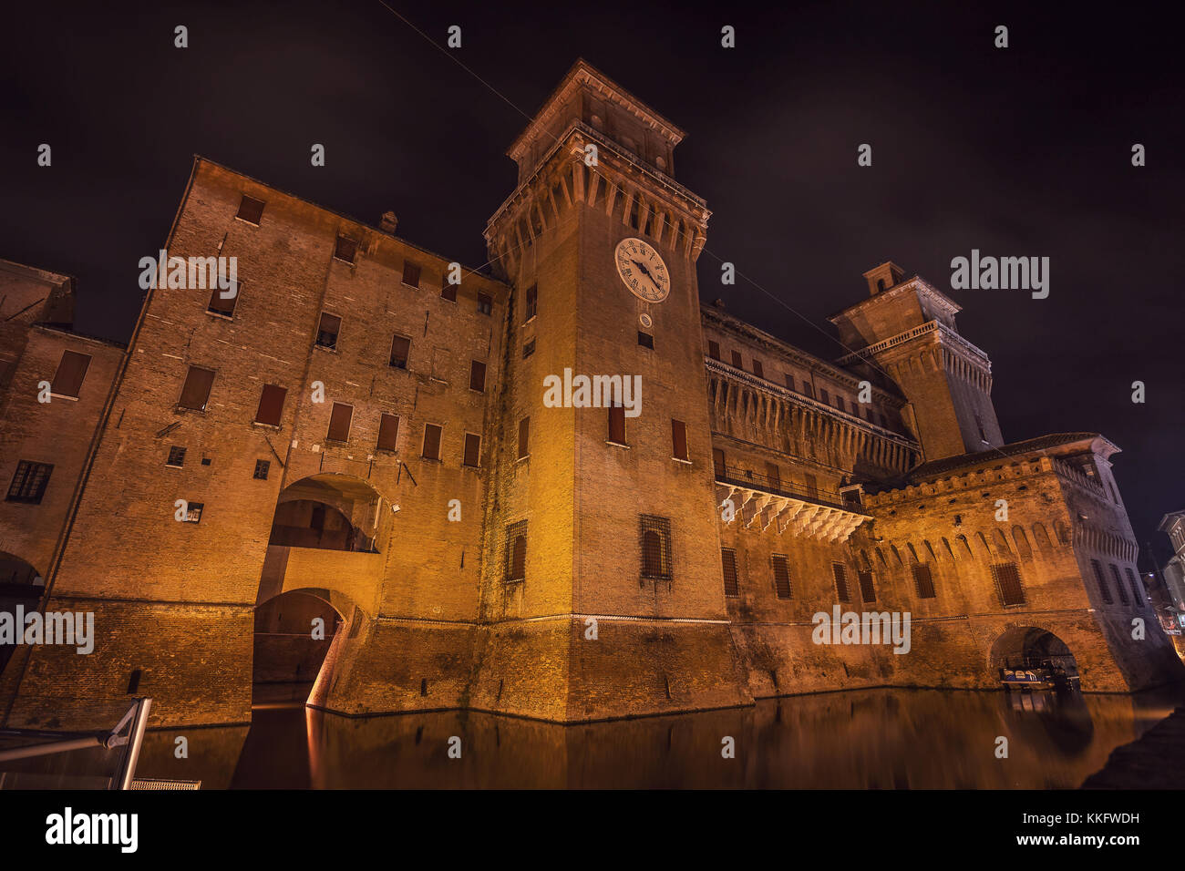 Estense Castle of Renaissance town of Ferrara, Italy, by night Stock Photo