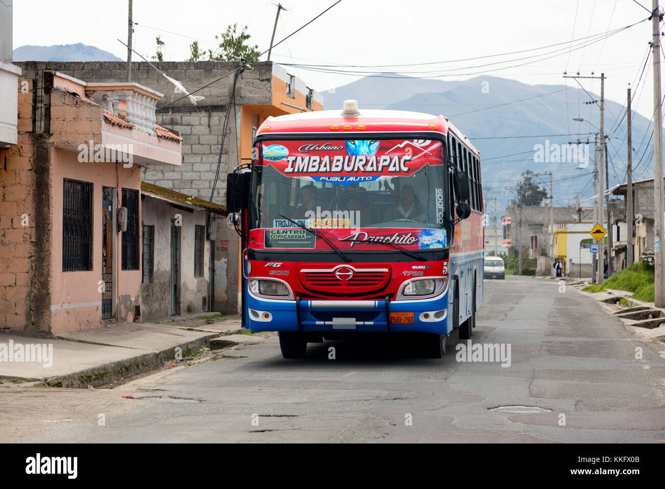 Ecuador bus - public transport relies on buses in the north of the country; Ecuador South America Stock Photo
