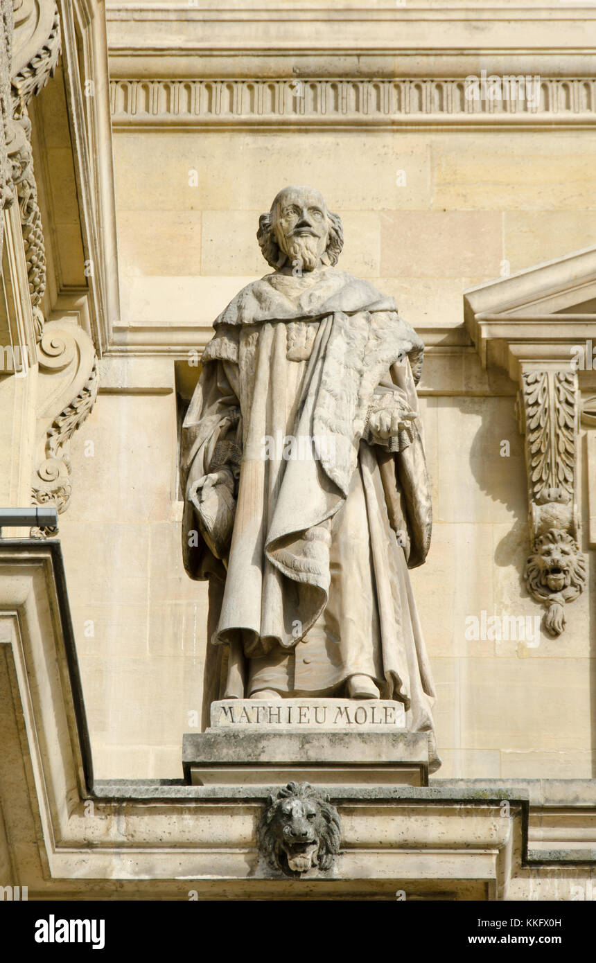 Paris, France. Palais du Louvre. Statue in the Cour Napoleon: Mathieu Molé (1584 – 3 January 1656) French statesman. Stock Photo