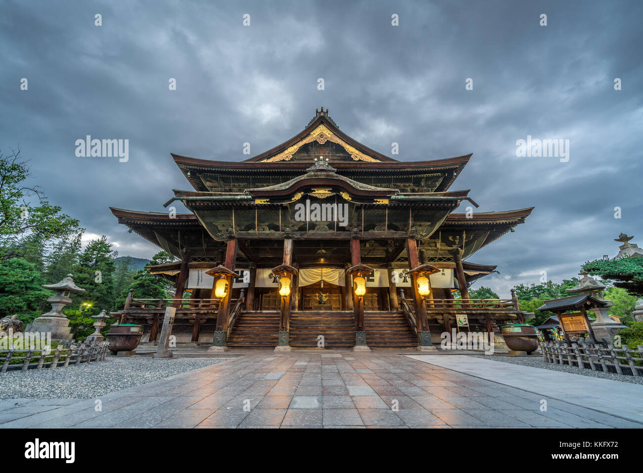 Zenko-ji Temple complex. Hondo (Main Hall) in Nagano City, Japan Stock Photo