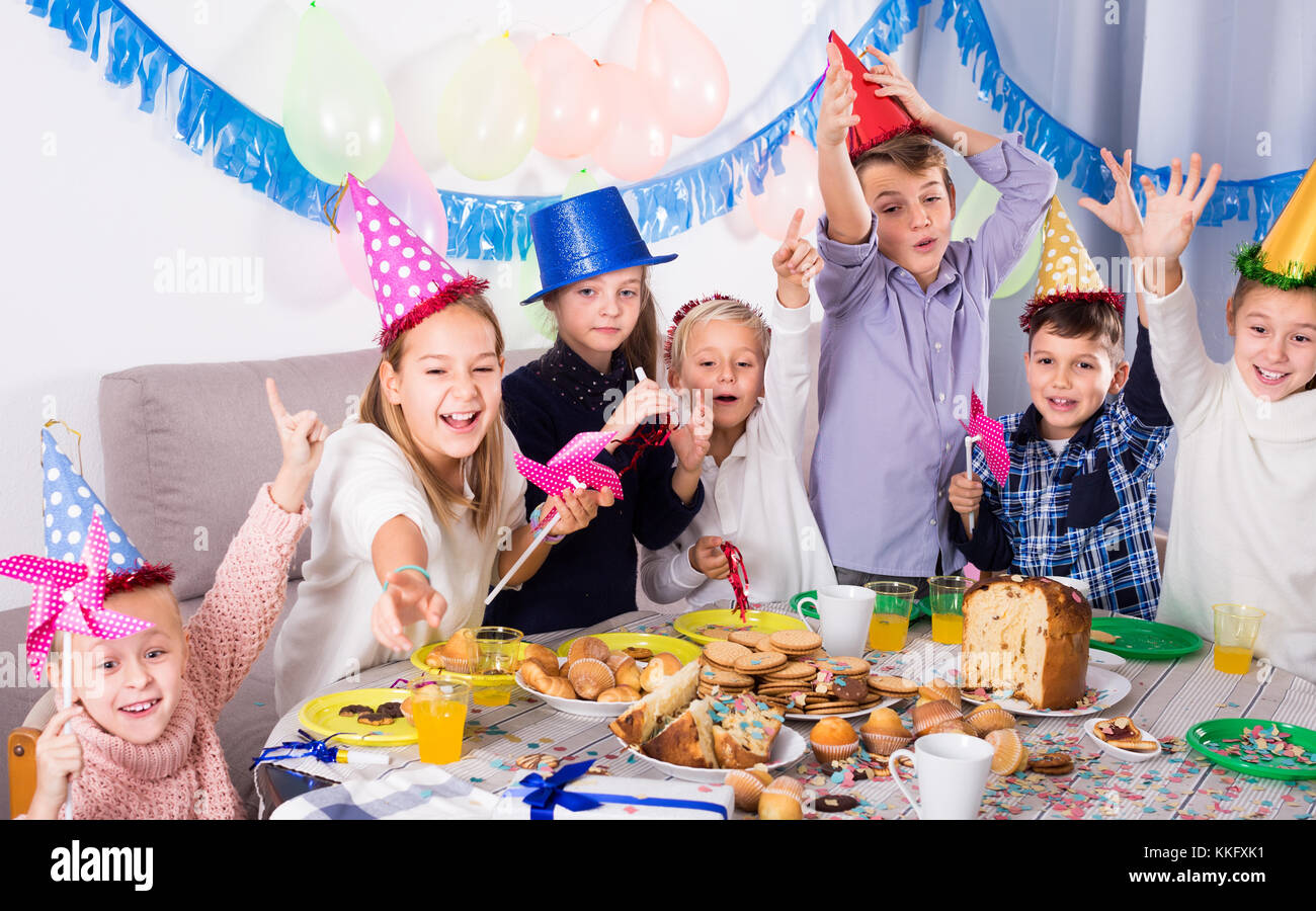 revelers children having good time during friend’s birthday party Stock ...