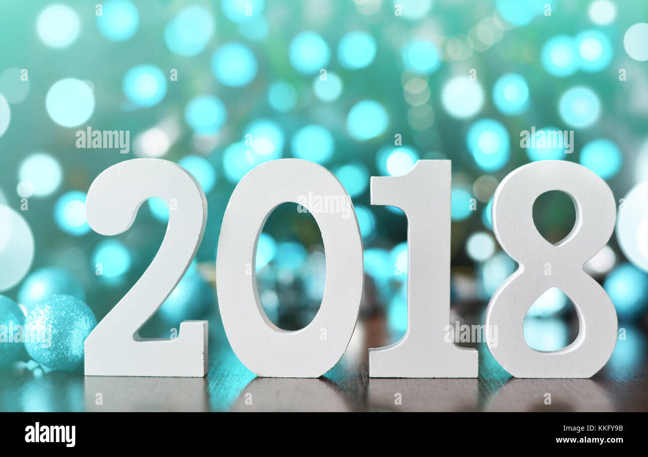 Wooden numbers forming the number 2018, For the new year 2018 on a ...
