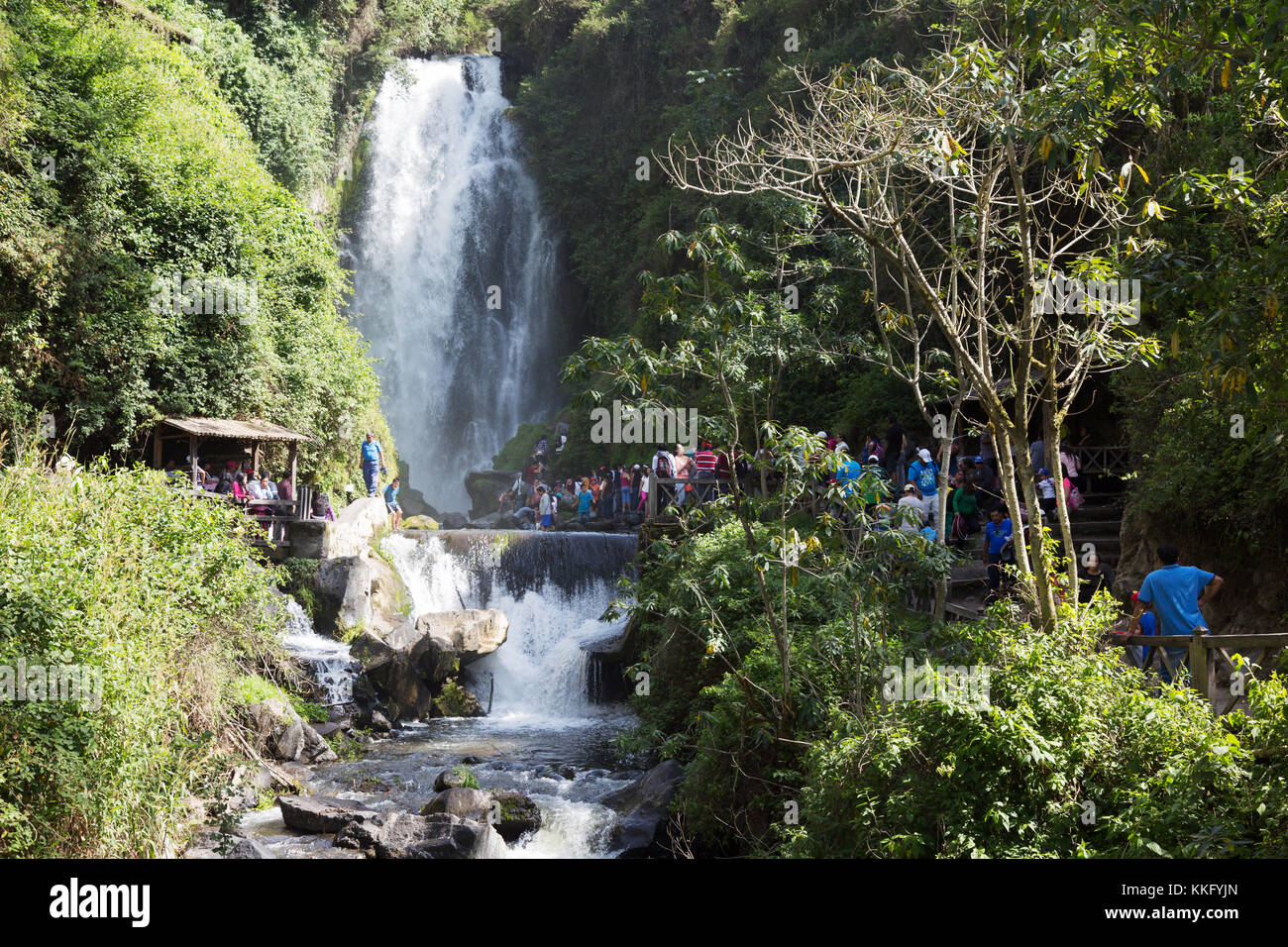 Ecuador waterfall - Peguche Falls, Otavalo, Ecuador South America Stock Photo