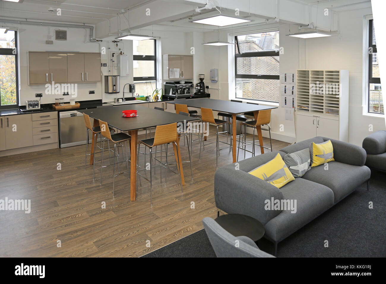 Interior of a smart, teachers staff room in a newly refurbished, West London Primary school Stock Photo